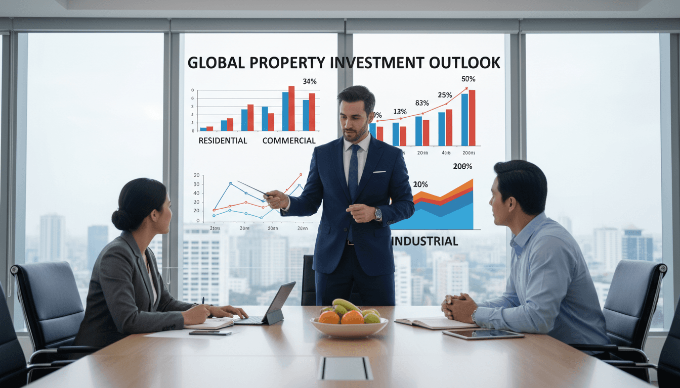 Professional discussing property investment charts in meeting room