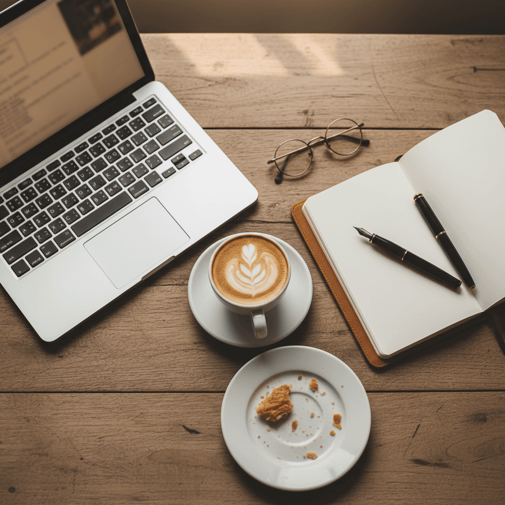 Laptop with insurance policy details and a coffee cup on a desk