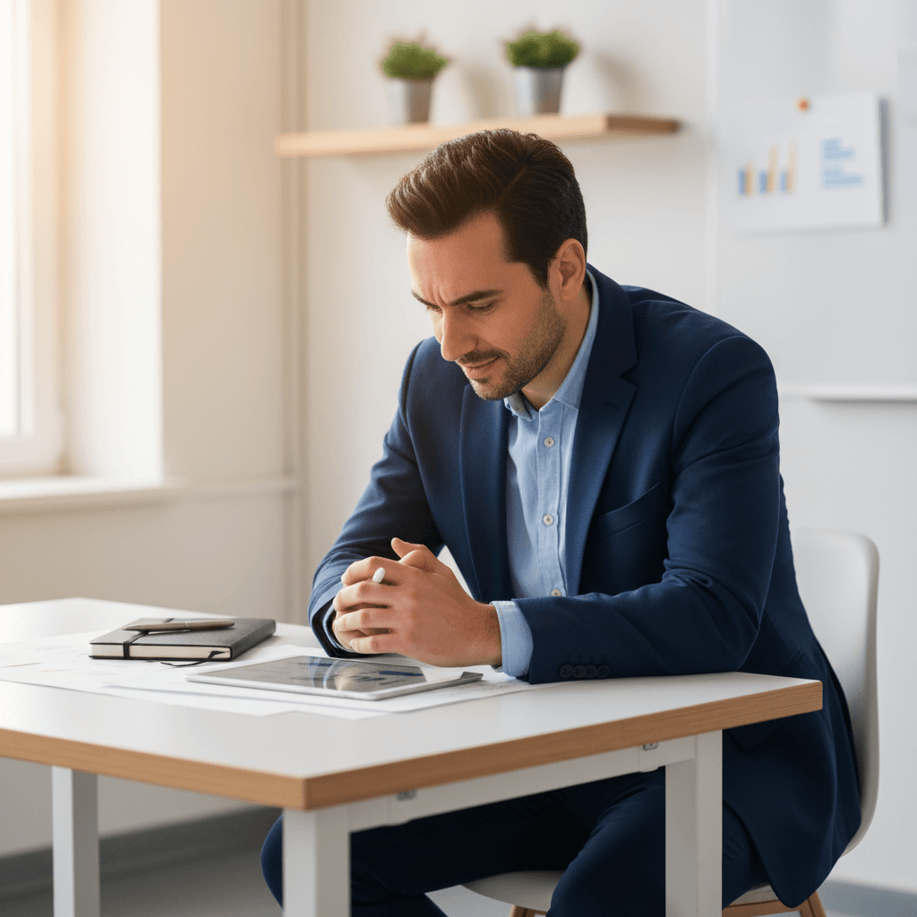 Professional working at desk with phone